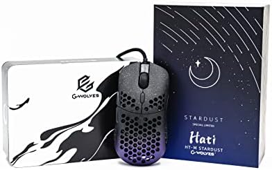 Gwolves Hati HTS Ultralight Honeycomb Wired Gaming Mouse – 48 g Precision with 16,000 DPI Sensor, Low Latency, Anti-Interference, 6 Customizable Buttons, On-Board Memory for PC/Mac/Laptop – Stardust Golden Small Edition for Maximum Speed and Comfort