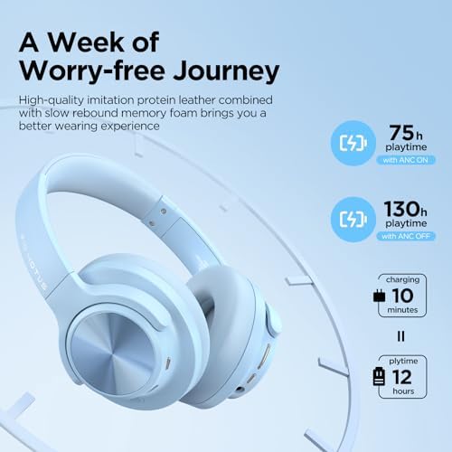 Elevate Your Sound Experience with FIO MOTUS Bluetooth Over-Ear Headphones – Unmatched 130-Hour Battery Life, Advanced Noise Cancellation, Custom EQ for Personalized Deep Bass, and High-Resolution Audio Quality – Perfect for Travelers and Home Office Users Seeking Comfort and Effortless Wireless Connectivity