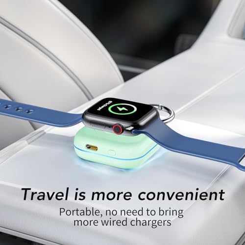 HUOTO Compact Magnetic Wireless Charger for Apple Watch – 1200 m Ah Portable Power Bank Keychain, Compatible with Series 10/9/8/Ultra 2/Ultra/7/6/5/4/3/2/SE, Ideal Travel Accessory for Effortless Charging On-the-Go