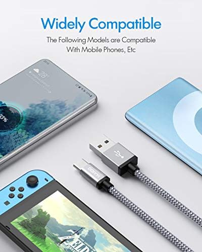 USB Type C Cable 5Pack (3/3/6/6/10FT), Nylon Braided USB C Cable Fast Charger Cord for iPhone 16/15, Samsung Galaxy S24 S23, LG V30 V20 G5 G6, PS5, Google Pixel, Redmi, HTC – Enhanced Compatibility and Speed
