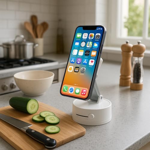 Adjustable Phone Stand with On/Off Switch, 360° Rotation, Fordable and Portable with Multipurpose Phone Holder for Car, Home, Office Available in Black, White, Pink (White) – Enhanced Compatibility and Speed