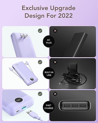 VRURC 20000 m Ah Pink Portable Charger – Fast Charging Power Bank with Built-in Wall Plug & Cables, LED Display, 4 Outputs & Dual Inputs for Effortless Travel Charging Solutions, Ideal for Busy Lifestyles and Enhanced Device Compatibility
