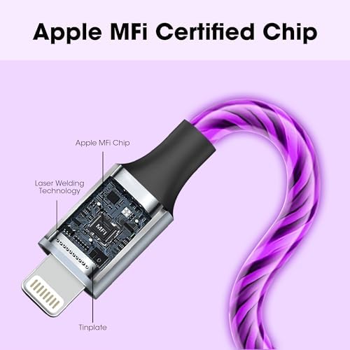 Illuminate Your Charging Routine with the 3.3 ft Light-Up i Phone Charger Cable – MFi Certified LED Charging Cord for i Phone 14/13/12/11/XR/XS/X/8, i Pad, Air Pods, and More – Fast Charging with Vibrant Blue Glow for Enhanced Visibility and Performance