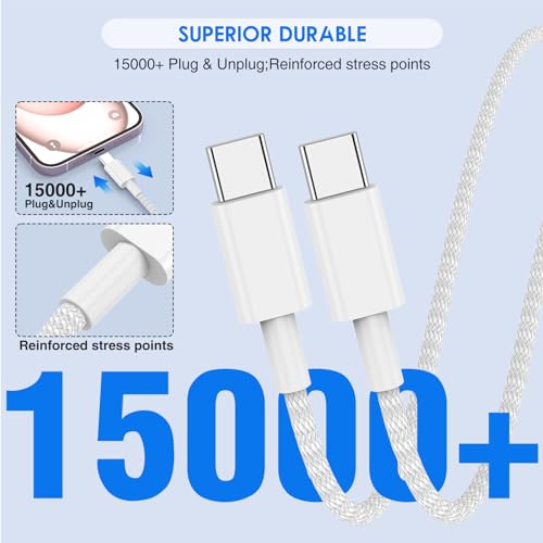 Premium 6 FT USB-C Fast Charger Cable for i Phone 15 & 16 – Durable Nylon Braided Charging Cord – 2-Pack for Rapid Charging with Enhanced Compatibility for Mac Book Pro, i Pad Air 4/5, and i Pad Pro – Tangle-Free, Long Reach Design for Ultimate Convenience