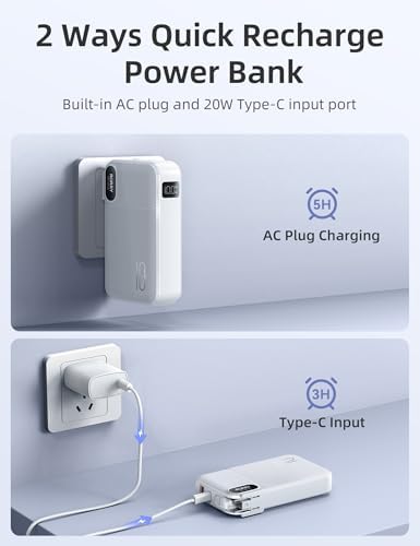 10000 m Ah RORRY Portable Charger with Built-in Cables & AC Wall Plug – Ultra-Fast 22.5 W Power Bank for i Phone 16/15/14, Samsung Galaxy S24/S23/S22, Google Pixel, LG, i Pad – Exceptional Travel Companion with Multi-Device Charging Capability and Enhanced Compatibility