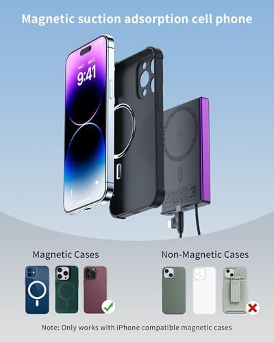 Ultra-Slim 10000 m Ah Magnetic Power Bank – Fast 20 W Charging with Built-in USB-C for i Phone 15/14/13/12 Pro Max – Lightweight Travel Charger with Mag Safe Technology and LED Display – Safe, Stylish, and Convenient Power Solution