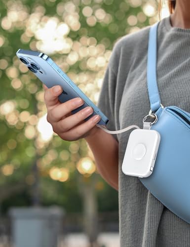 Compact RORRY 5000 m Ah Portable Charger Power Bank with Integrated Cables – Sleek Keychain Battery Pack for i Phone 16/15/14/13/12 and Apple Watch Ultra Series, Ultimate Travel Companion with Fast Charging and Modern Design