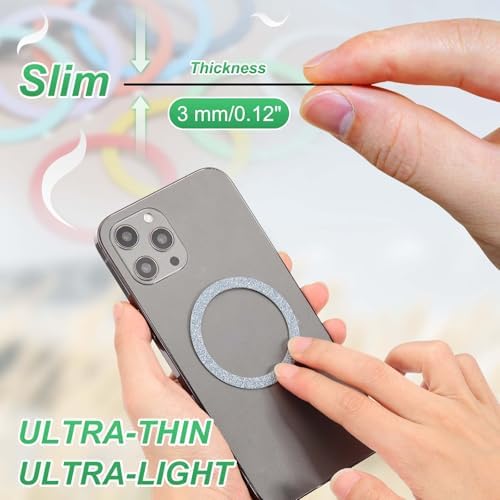 Universal Magnetic Adapter Ring Kit – 12 Ultra-Thin Yellow Metal Stickers for Enhanced Phone Case Compatibility and Wireless Charging Efficiency – Secure Adhesive Solution for Magnetic Mounts and Accessories – Easy Installation for Maximum Grip and Stability