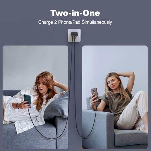 Dual Port 20 W USB-C Fast Wall Charger Set with Two 6 FT Cables – High-Efficiency Power Adapter for i Phone 16/15 & Galaxy S24/S23/S22, Compact Travel Design, Enhanced Overcharge Protection and Universal Compatibility for Optimal Charging Performance