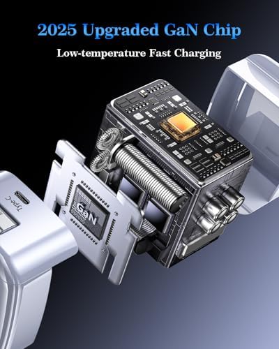 45 W Ga N USB-C Charger with Retractable Cord & Folding Prongs – Fast Charging Adapter for i Phone 16/15, Mac Book Air, i Pad Pro, Samsung & Pixel – Compact & Versatile Travel Solution with PD Technology