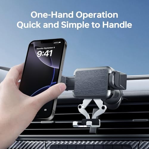 Car Phone Holder – Secure Air Vent Cell Phone Car Mount with Metal Hook Clip, 360° Rotation, One-Hand Operation Universal Automobile Cradle for iPhone, Android, and All Smartphone（938001） – Enhanced Compatibility and Speed