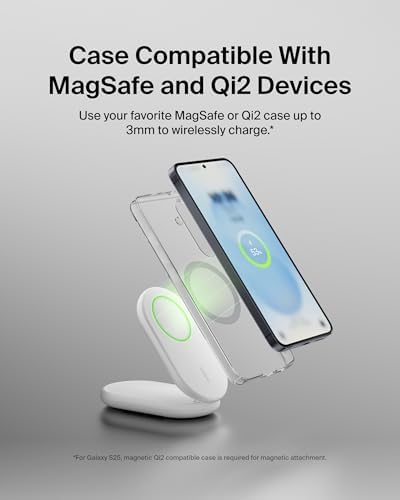 Belkin Foldable Magnetic Wireless Charging Stand – 15 W Fast Charger for i Phone 16 & Galaxy S25 – Qi2-Certified, Portable Design with PSU – Sleek Black Finish for Enhanced Device Compatibility and Effortless Charging Experience