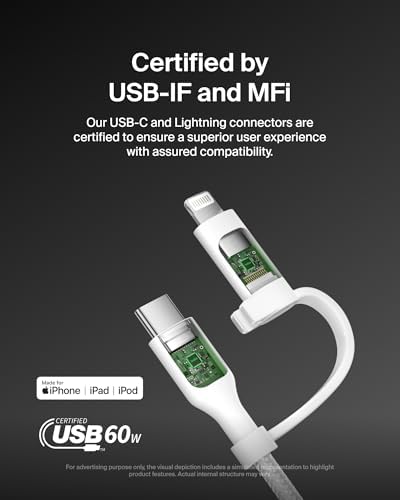 Belkin Boost Charge 2-in-1 Braided USB-C & Lightning Charging Cable (1.5 M) – Fast Multi-Device Charging Solution for i Phone, i Pad, Mac Book, Galaxy, and Nintendo Switch – Durable & Stylish Design with Enhanced Compatibility