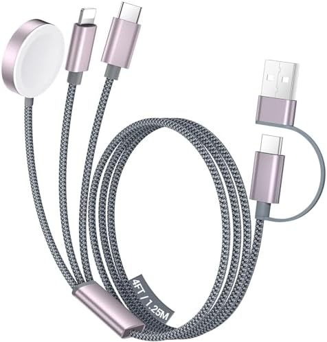 Temdan 3-in-2 USB C Charging Cable: Versatile Multi-Device Charger for Apple Watch Ultra, SE & i Phone 12-16 – Rapid Charge, Compact Travel Essential – Stylish Pink Smartwatch Accessory for On-the-Go Power Solutions
