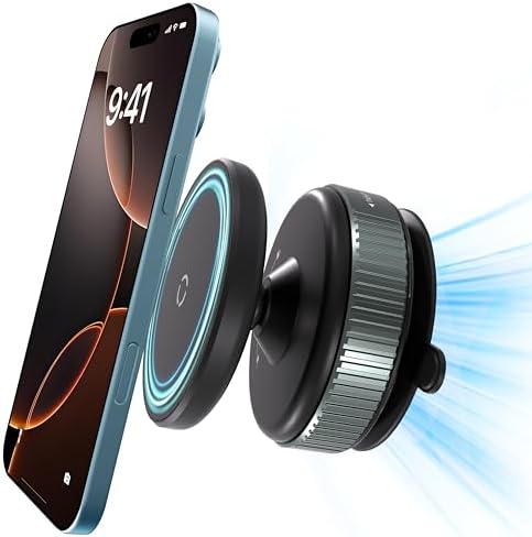 Ultra-Strong Magnetic Car Phone Holder with Vacuum Suction for Any Smooth Surface – 360° Rotating MagSafe-Compatible Phone Mount for iPhone/Android, Dashboard Windshield Car Accessories. Black – Enhanced Compatibility and Speed