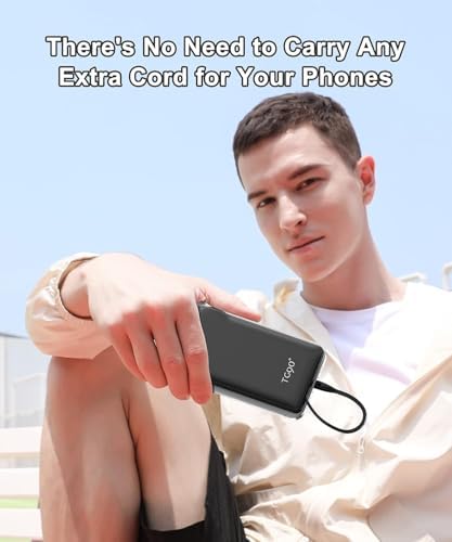 Ultra-Slim 10,000 m Ah TG90° Portable Power Bank with Built-in Lightning and USB-C Cables – Fast Charging, Lightweight Battery Backup for i Phone and Android Devices – Essential On-the-Go Charger for Busy Lifestyles