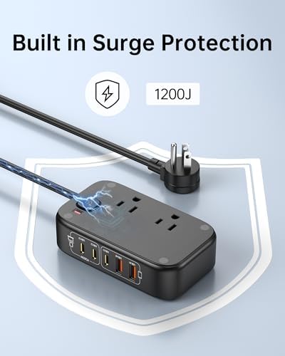Effortless Power: 65 W USB Charging Station with Surge Protection – 5 FT Flat Extension Cord for Travel, Home, Office & School – Multi-Device Charging Hub for Fast, Safe Energy Delivery – Lightweight & Compact Design for Ultimate Portability