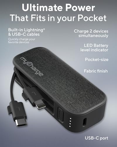 Compact Pink my Charge Power Hub Mini Portable Charger – 3000 m Ah Fast Charging Power Bank with Built-in Lightning & Type C Cables for On-the-Go Charging – Turbo USB C Technology for Enhanced Compatibility and Efficiency