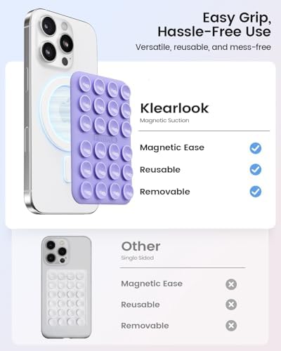 Klearlook Magnetic Suction Phone Mount Set – 4 Stylish Colors for Mag Safe Cases, Hands-Free Selfie Grip for Tik Tok & Content Creators, Lightweight & Portable, Secure Magnetic Attachment for Effortless Video Recording and Photography
