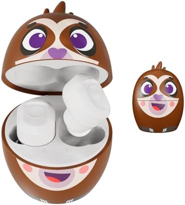 Coby Kids Simon the Sloth Wireless Bluetooth Earbuds – Splash-Proof, 24-Hour Playtime, Easy-Control Design with Adorable Carrying Case for Young Music Enthusiasts and Educational Adventures