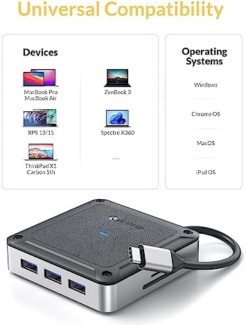 Revolutionize Your Workspace with the 8 Port USB-C Hub Multiport Adapter – Experience 4 K@60 Hz HDMI Clarity, Lightning-Fast 1 Gbps Ethernet, and 100 W Power Delivery for Ultimate Device Charging, Plus 3 USB 3.0 Data Ports and Dual Card Readers for Effortless Multimedia Management!