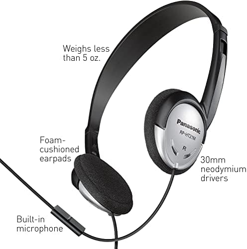 Panasonic RP-HT161-K Ultra-Lightweight Over-Ear Wired Headphones for Music Lovers – Experience Enhanced Bass and Crystal Clear Audio – Perfect for Long Listening Sessions with 3.5 mm Jack Compatibility for Smartphones and Laptops – Soft Ear Pads for Maximum Comfort and Noise Isolation – Ideal for Daily Use and Commutes