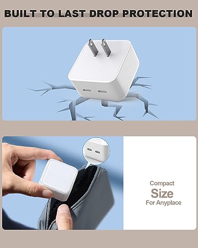 Ultra-Fast Dual USB-C Wall Charger for i Phone 15 – 40 W Power Delivery Adapter, Compact and Foldable Design for On-the-Go Charging, Ideal for i Phone 15/14/13 Pro, i Pad, and More – Maximum Efficiency with Enhanced Safety Features
