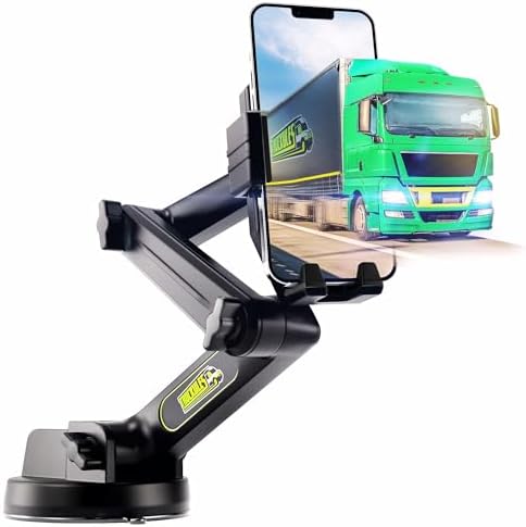 Heavy-Duty Truck Phone Mount – Super Suction Cup Holder with 16.9-Inch Adjustable Arm for i Phone & Samsung – Secure, Stable Dashboard & Window Installation for Commercial Truckers – Ultimate Navigation Companion