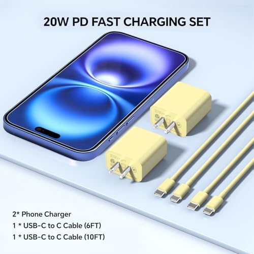 Lightning-Fast 20 W USB-C Wall Charger & 10 FT Cable for i Phone 15/16/Plus/Pro Max – Sleek Pink-Blue Power Adapter for Ultimate Charging Performance and Versatile Use
