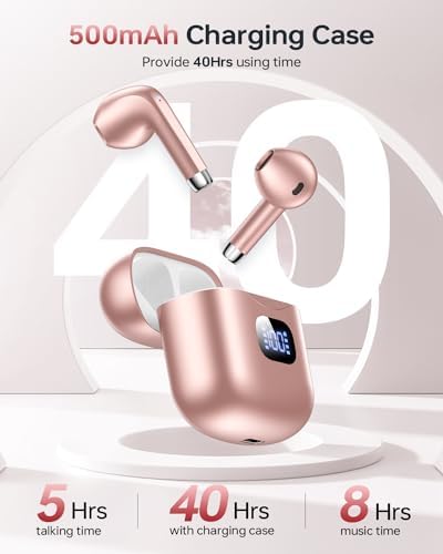 Premium Bluetooth 5.3 Wireless Earbuds with 40-Hour Playtime | IPX7 Waterproof In-Ear Headphones for Sports and Everyday Use | Ergonomic Comfort Fit with Superior Sound and Clear Calls | Sleek White Design with LED Charging Case | Universal Compatibility for All Devices