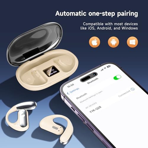 Ultra-Lightweight Open Ear Bluetooth 5.4 Sports Earbuds – 50-Hour Battery Life, Waterproof Design, and Secure Over-Ear Hooks for Maximum Comfort During Workouts – Ideal for Running and Daily Fitness Activities – Crystal-Clear Calls with Built-in Microphone and LED Display Charging Case – Enjoy Exceptional Sound Quality While Staying Aware of Your Surroundings – The Perfect Companion for Your Active Lifestyle and Everyday Adventures!
