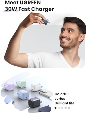 Ultra-Fast UGREEN 30 W USB C Charger – Foldable Ga N Power Adapter for i Phone 16/15/14/13 & Galaxy S25/S24/S23 – Compact Wall Charger with Programmable Power Supply for Optimal Charging Performance – Perfect for Travel & Everyday Use