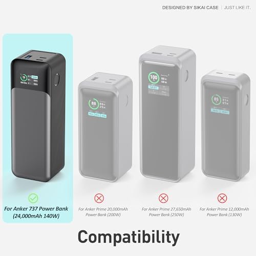 Custom-Fit Silicone Case for Anker 737 Power Bank (24,000 m Ah) – Premium Dustproof Protector with 1/4-Inch Nut Hole, SD/SIM Card Storage & Detachable Handle for Ultimate Portability – Stylish and Practical Travel Companion for Enhanced Accessibility and Grip