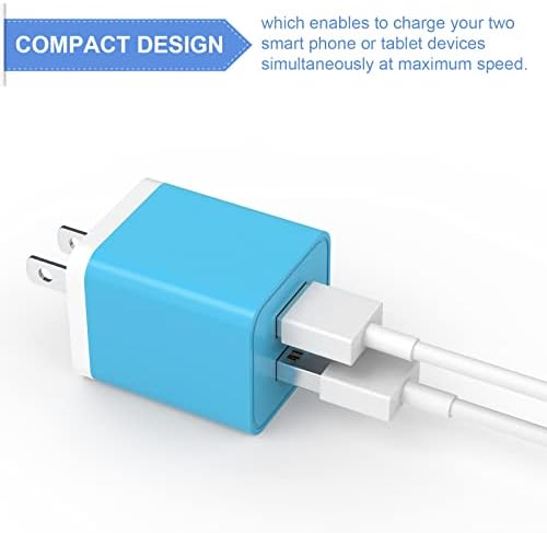 6 Pack Colorful Dual USB Wall Charger by i GENJUN – Fast Charging Cube Power Plug Adapter for i Phone, Samsung Galaxy, Google Pixel & Android Devices – Compact, Multi-Device Charging Solution with Built-In Safety Features – Enhance Your Charging Experience