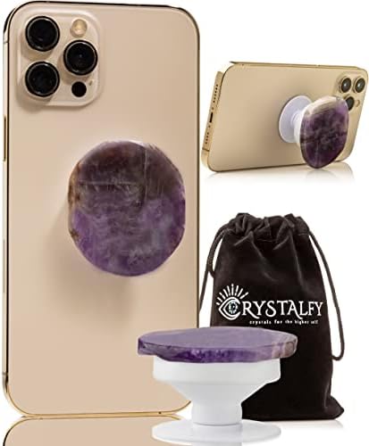 Transform Your Mobile Experience with CRYSTALFY White Clear Quartz Druzy Crystal Phone Grip – Versatile Kickstand & Unique Gemstone Top for i Phone, i Pad, Kindle & More – Handcrafted Natural Accessory with Enhanced Adhesion and Customizable Design – Perfect for Style, Functionality, and Gifting