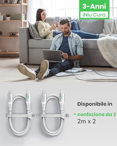 INIU USB-C Cable, [6.6ft, Blue] 2-Pack USBC Cable for iPhone 16 15 Pro Max/Plus, Samsung Galaxy S22 Ultra Note 10, Pixel 7a, MacBook, iPad, and More – Enhanced Compatibility and Speed