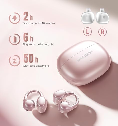 Elevate Your Audio Game with King Lucky Wireless Bluetooth 5.4 Earbuds – Stylish Clip-On Design with Advanced Noise Cancelling, 50-Hour Battery Life, and Waterproof Durability – Perfect for Active Lifestyles, Small Ears, and Glasses Wearers in Trendy Pink. Enjoy Unmatched Comfort, Seamless Connectivity, and Immersive Sound Quality Ideal for Fitness, Daily Commutes, and Casual Listening.