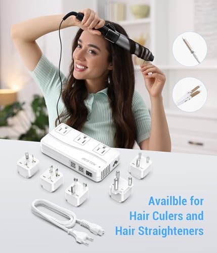 Versatile 250 W International Travel Power Adapter – Efficient 220 V to 110 V Voltage Converter with 4 Fast-Charging USB Ports and Global Plug Compatibility for US, AU, EU, UK, India & South Africa – Essential Power Solution for World Travelers and Business Professionals