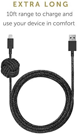 Native Union Night Cable – 10 ft MFi Certified Lightning to USB-A Charger with Weighted Knot Design for Enhanced Stability – Ultra-Durable & Stylish Zebra Pattern for i Phone 14, 13 & Earlier Models – Elevate Your Charging Experience with Superior Length & Strength