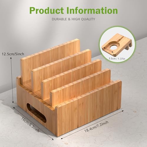 Eco-Friendly Bamboo Charging Station: Multi-Device Organizer with 5 USB Ports, Smartwatch & Earbuds Stand – Ultimate Desk Dock for Cell Phones and Tablets, Enhanced Speed & Compatibility