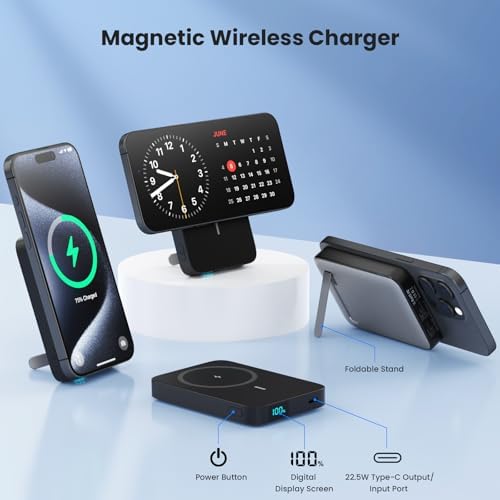 Advanced Magnetic Wireless Power Bank – 10800 m Ah Portable Charger with Foldable Stand, LED Battery Indicator, and 25 W Fast Charging for i Phone 16/15/14/13/12 Pro/Pro Max/Plus – Ultimate Compatibility and Convenience