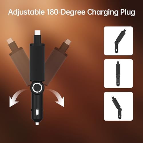 Ultra-Slim Flexino Retractable Car Charger – 57 W Fast Charge for i Phone 16/15, Galaxy, Pixel – Dual USB-C Ports for Concurrent Charging – Compact & Tangle-Free Design – Essential Travel Accessory for Seamless Connectivity
