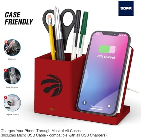 SOAR Smart Wireless Charger & Stylish Desktop Organizer – Fast 10 W Charging for Qi-Enabled Devices, Clutter-Free Workspace Solution with Built-in Storage and Safety Features