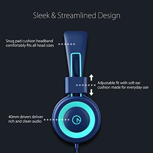 Noot Products K11 Kids Headphones – Ergonomic Foldable Wired On-Ear Audio Solution with 5 ft Tangle-Free Cord and 3.5 mm Jack for i Pads, Kindle, Fire Tablets, and Laptops – Ultimate Comfort and Stylish Design for School, Travel, and Gaming – Safe Listening Experience for Young Audiophiles