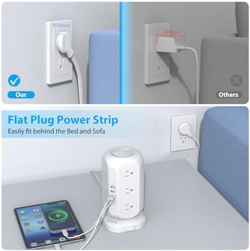 Revolutionize Your Charging Experience with the AOFO Power Strip Tower: 12 AC Outlets & 4 USB Ports (1 USB-C) Surge Protector with 10 Ft Extension Cord, Overload Protection, and Bulky Plug Compatibility for Home, Office, and Dorm Efficiency.