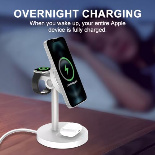 2025 Premium 3-in-1 Wireless Charging Station for i Phone 16/15/14/13/12, Apple Watch 9/Ultra 2, and Air Pods | 20 W Fast Charger with Mag-Safe Alignment, Sleek Black Bedside Dock for Enhanced Device Organization and Efficiency