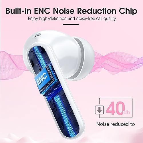 Premium Bluetooth 5.3 Wireless Earbuds – 40-Hour Playtime, IPX7 Waterproof, Deep Bass Sound, Superior Noise Cancelling, Elegant Rose Gold Design – Ideal for i Phone and Android Users Seeking Exceptional Audio Performance and Durability