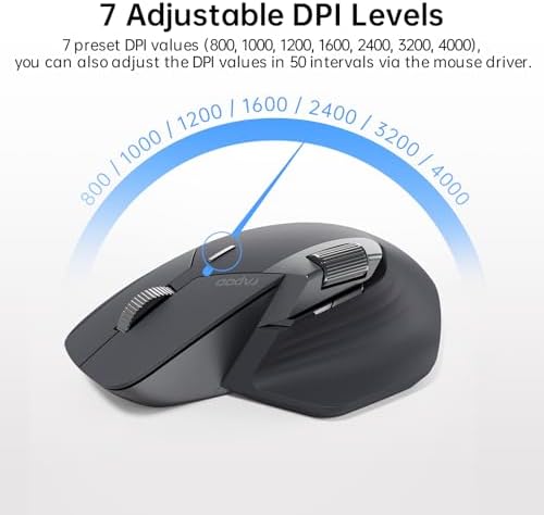 Revolutionize Your Workflow with Rapoo MT760 Multi-Device Wireless Mouse – Effortlessly Connect Up to 4 Devices with Bluetooth 5.0 & 2.4 G, 11 Customizable Buttons, 4 K DPI Precision, and 90 Days of Uninterrupted Battery Life – Perfect for Professionals and Tech Enthusiasts in Sleek Matte Black