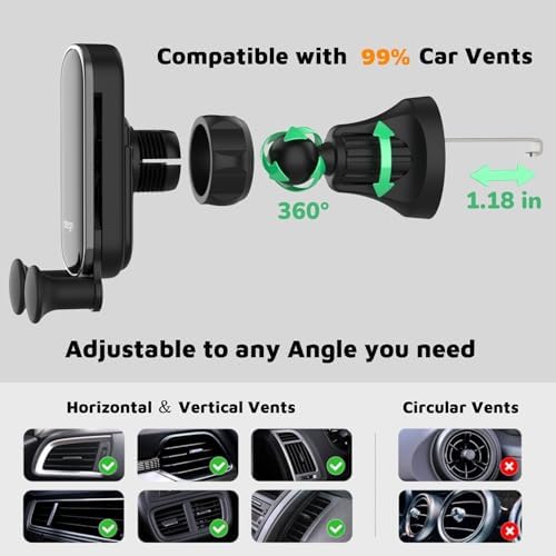Ultimate Hands-Free Car Phone Holder with Metal Hook Clip – Universal Air Vent Mount for i Phone & Android Smartphones, 360-Degree Rotation, Sleek Black Design for Safe Navigation and Calls, Essential Driving Accessory
