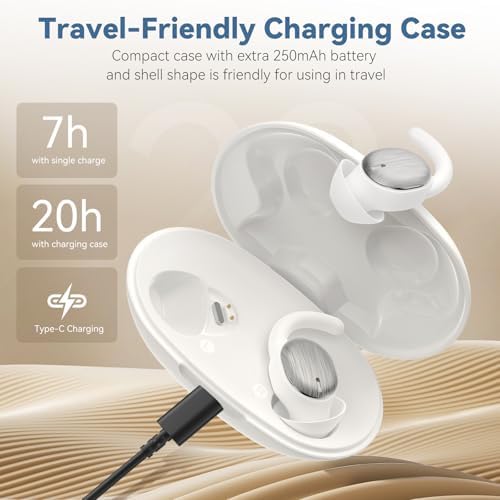 Ultimate Comfort Wireless Bluetooth Noise-Canceling Earbuds for Side Sleepers – 7-Hour Battery Life, Tailored Design for Gaming and Sleep, Immersive Sound Experience (White)